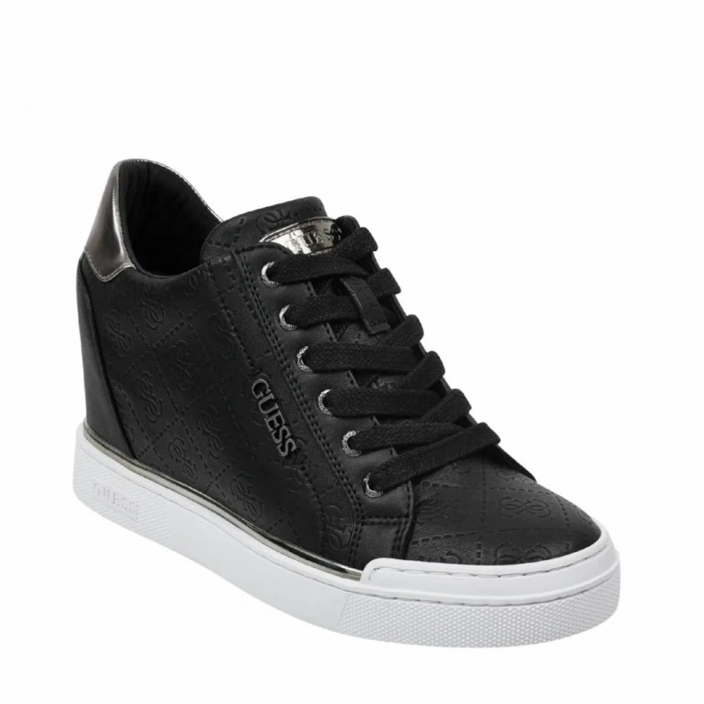 New Guess Womens Flowurs Logo-Debossed Wedge Sneakers Black Multi SZ 9