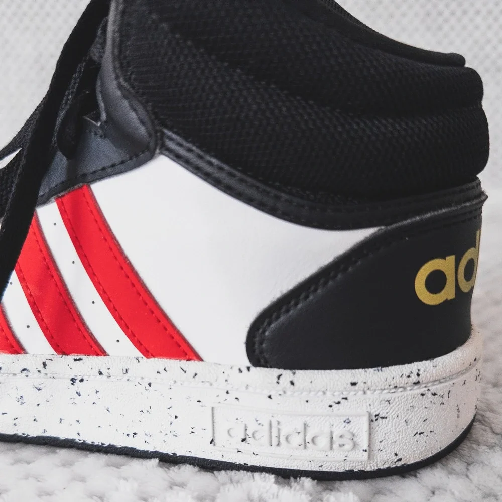 Adidas Hoops 3.0 Mid Sneakers Mens Size 6 White Black Red Speckled Basketball
