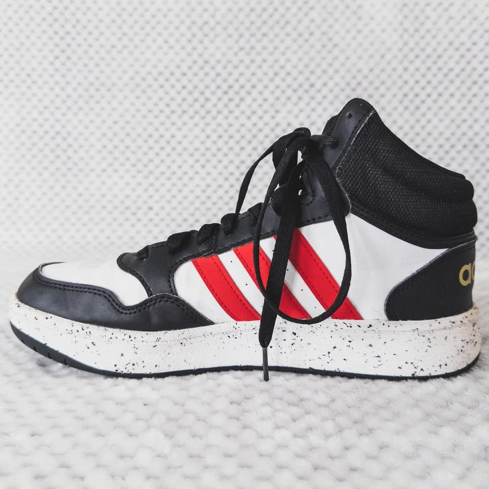 Adidas Hoops 3.0 Mid Sneakers Mens Size 6 White Black Red Speckled Basketball