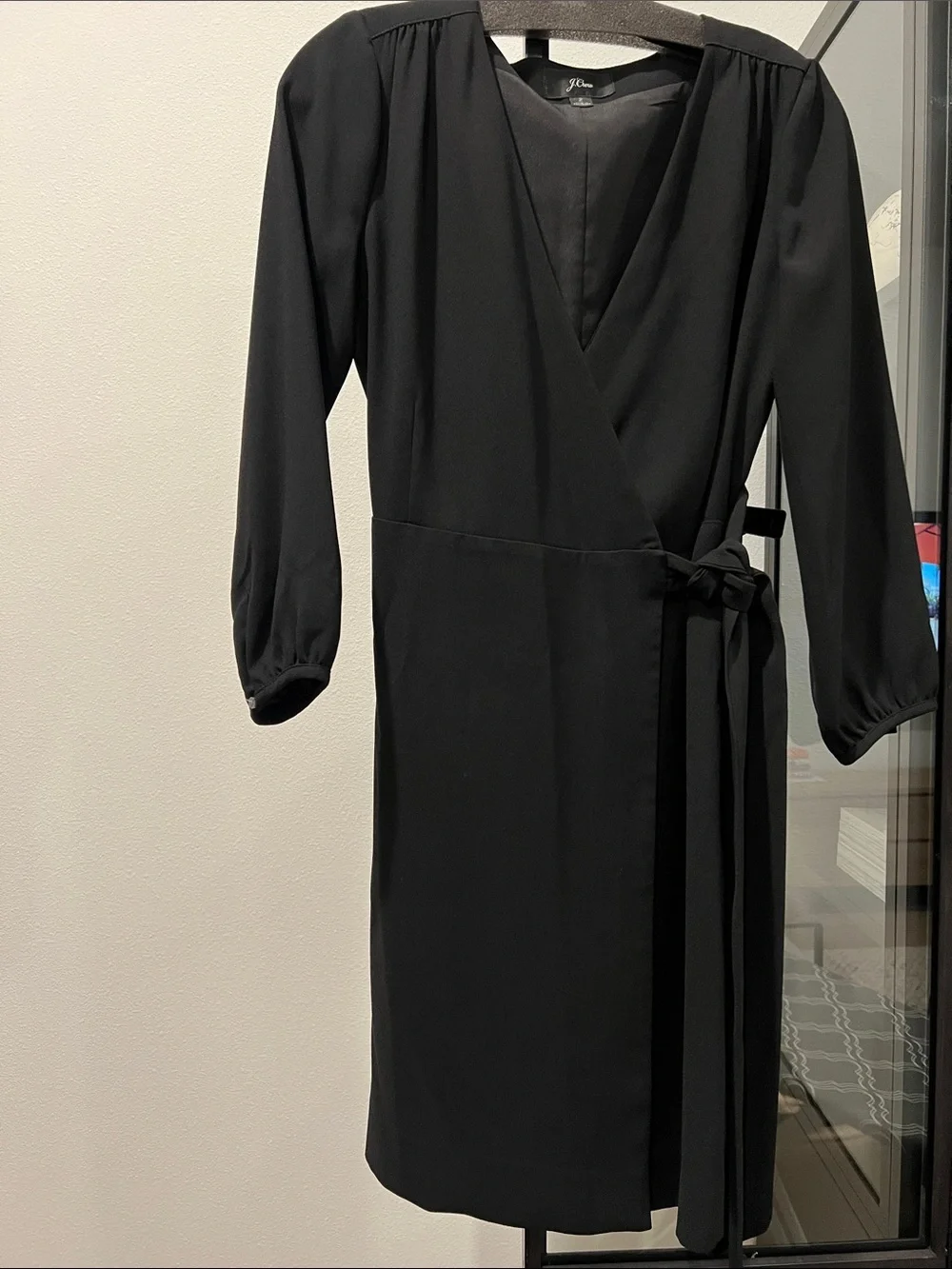 Black Wrap Midi Dress with Tie Waist