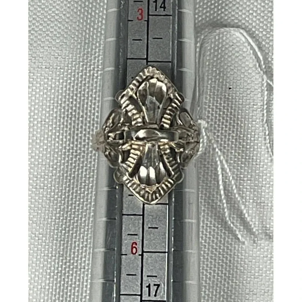 Mid Century Artisan‎ 925 Sterling Silver Fleur De Lis Filigree Ring