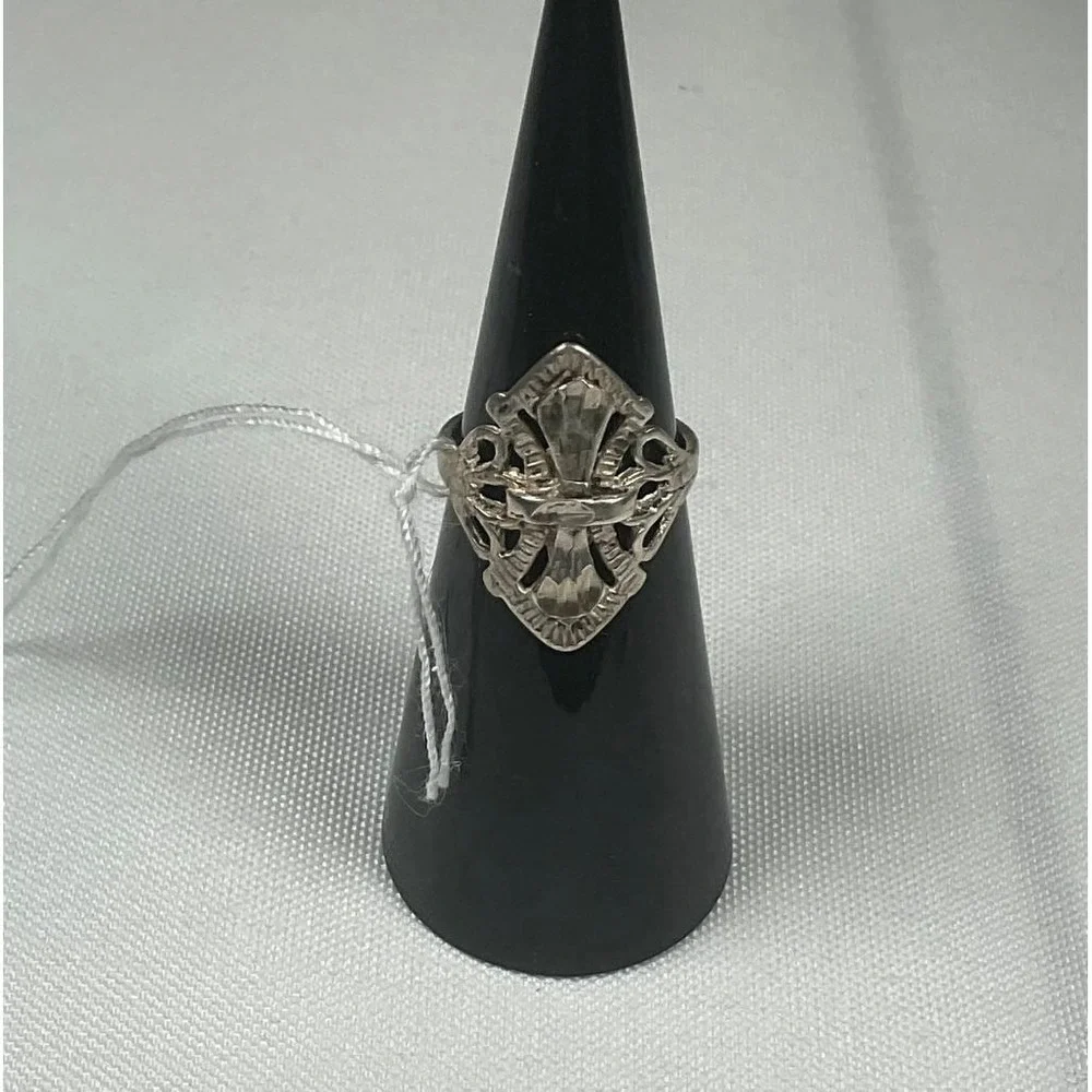 Mid Century Artisan‎ 925 Sterling Silver Fleur De Lis Filigree Ring