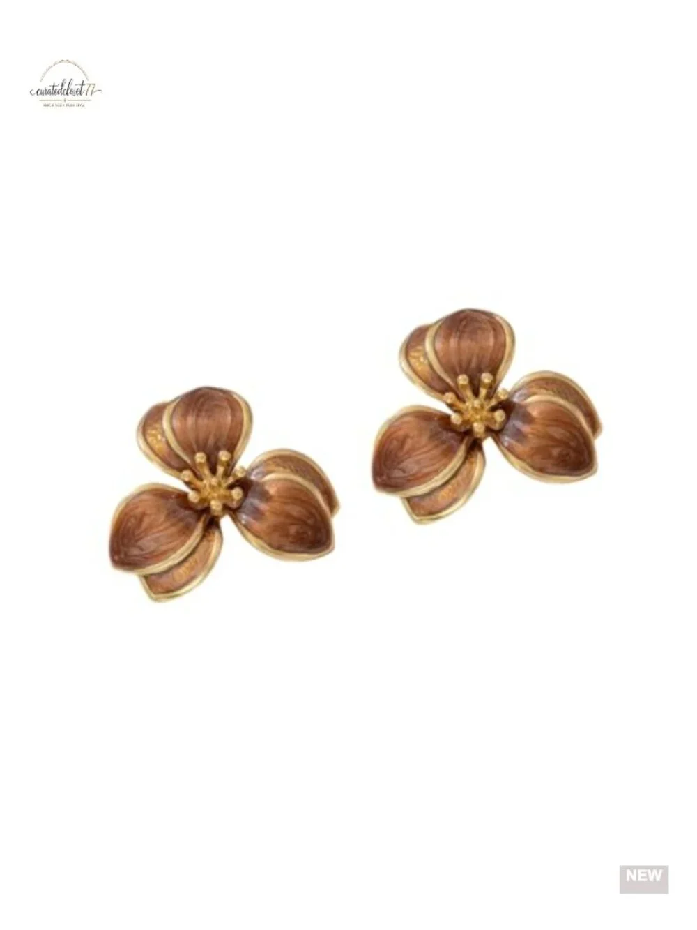 Gold Flower Dripping Oil Statement Stud Earrings Enamel Floral Jewelry