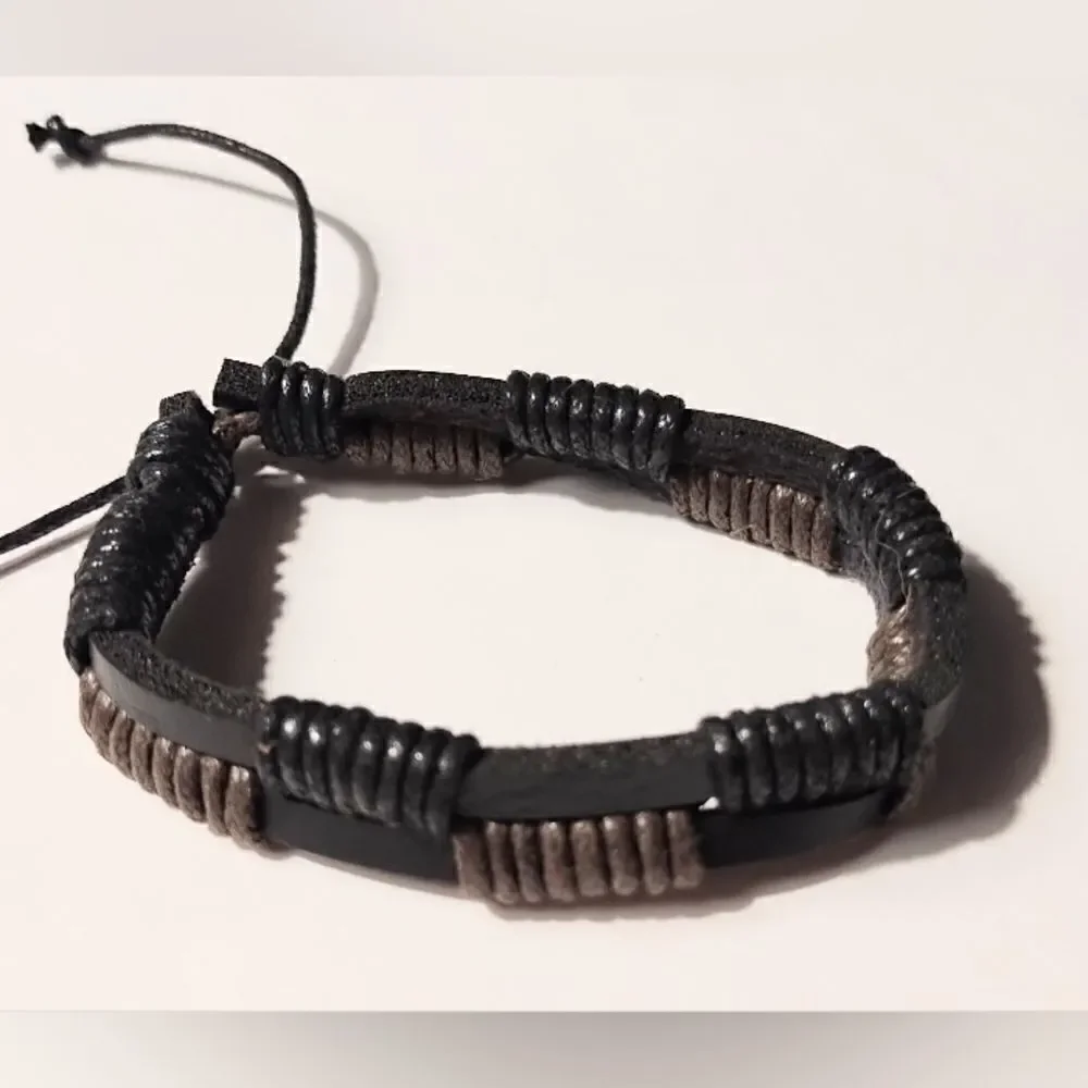 Men's bracelet leather‎ layered brown new d66