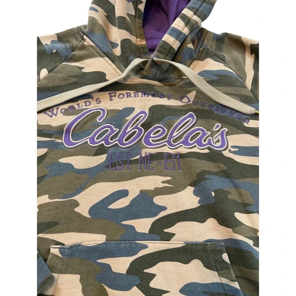 Cabelas Logo Camo Hoodie Mens Large Pullover Hooded Sweatshirt Size Large‎