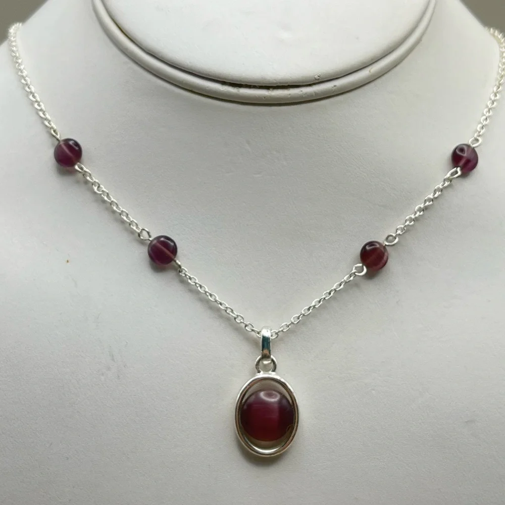 Elegant Silver Tone and Purple Beaded Necklace-Statement Gift