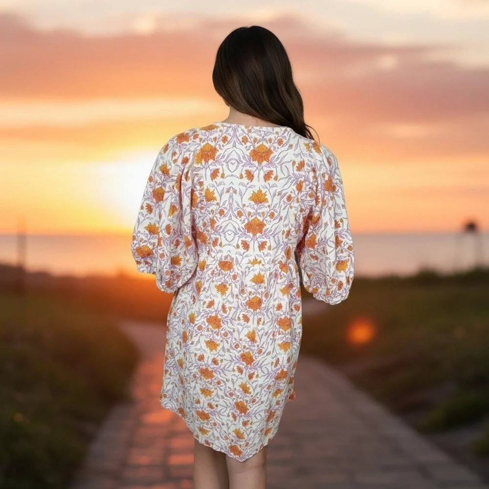 Women's S Cotton Prairie Core  Boho Cotton Pockets V-neck Dress Universal Thread