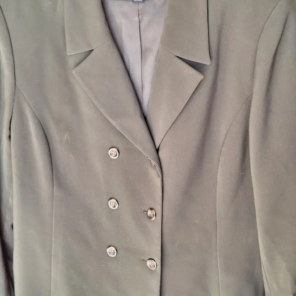Suit Studio Pant Suit SzP16 Dbl Breasted FullyLined Pants/Jacket Olive Polyester