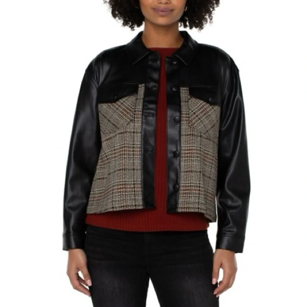 Liverpool Los Angeles Women's Faux-Leather Mixed-Media Shacket‎