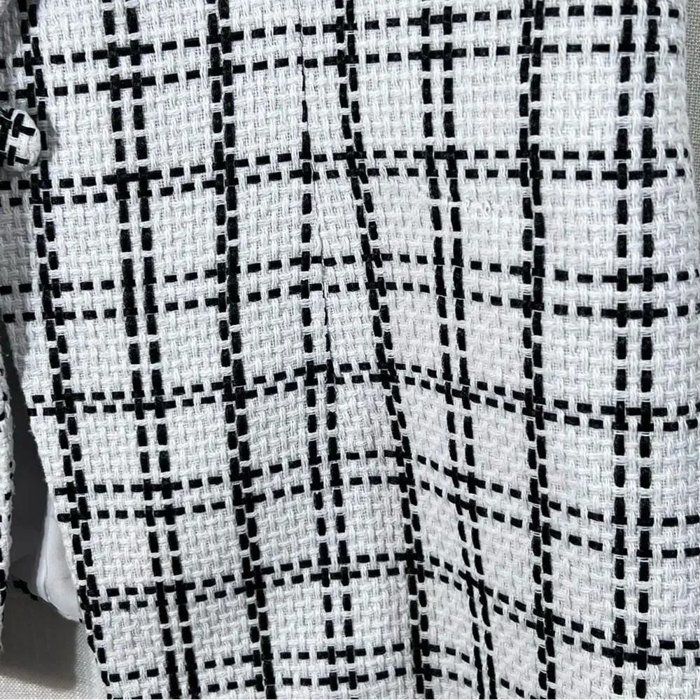 Nanette Lepore Black & White Woven Tweed Plaid One Button Blazer Vest Size M