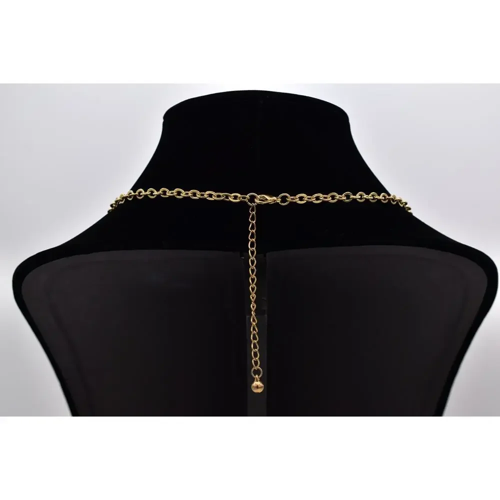 Vintage Chainmail Bib Collar Necklace Fringe Multi-Chain Leopard Gold 70s BinBL