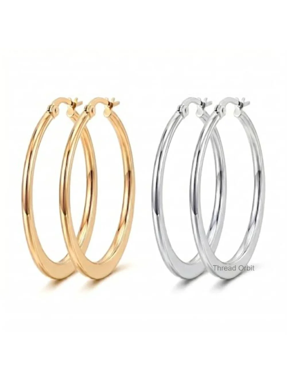 14K Gold Hoop Earrings Set - 2 Pairs, Hypoallergenic & Waterproof