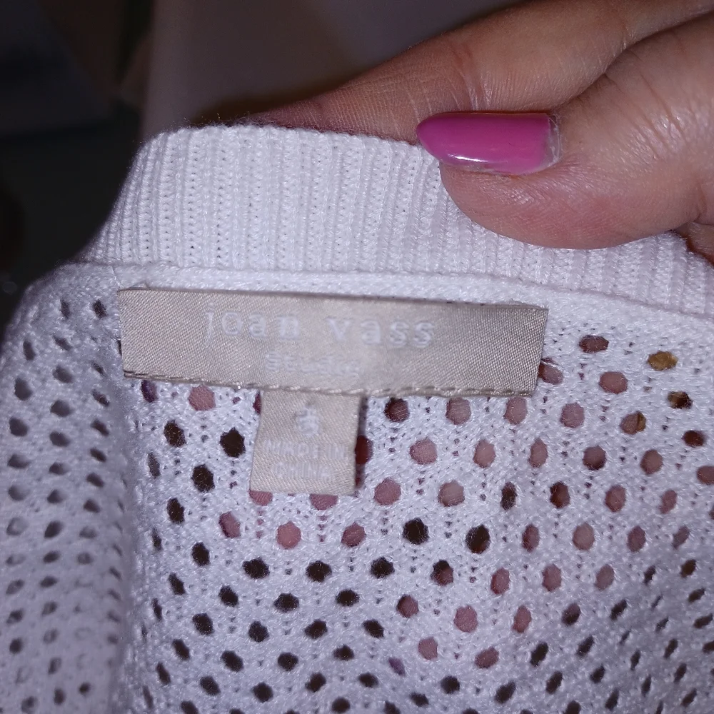JOAN VASS White V Neck Women's Sweater Faux Leather Roll Up Sleeve Strap…