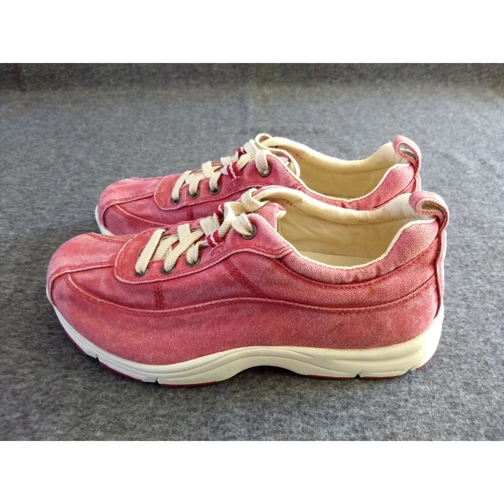 LL Bean Sunwashed Canvas Sneakers Red Women's Size 7 Lace Up Shoes 5330 NWOT NEW