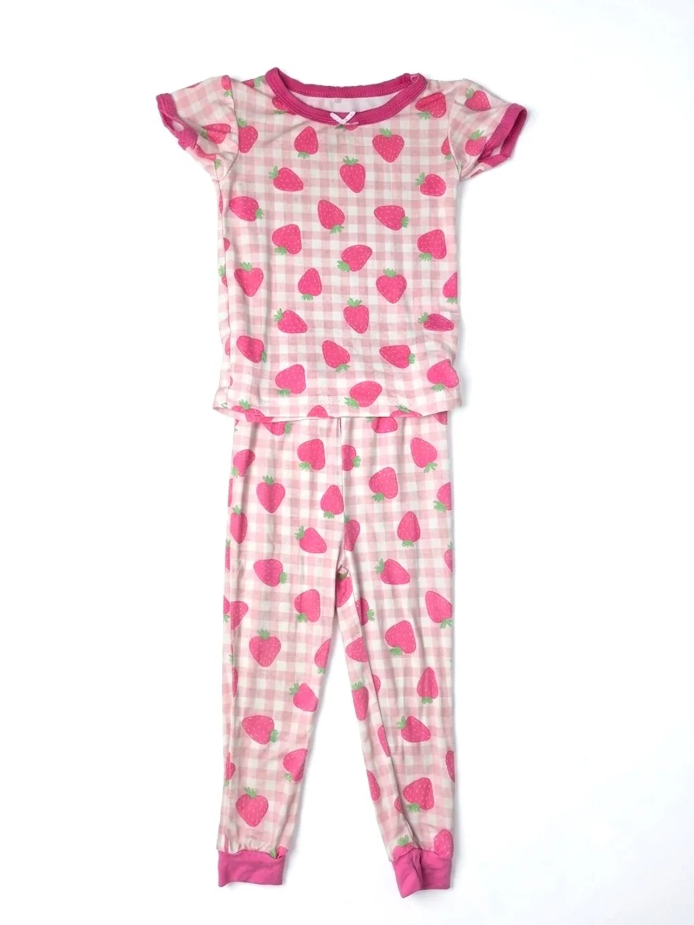 Bamboo Milkberry Toddler Girls Strawberry Gingham Plaid Pajama Set Size 24M Pink