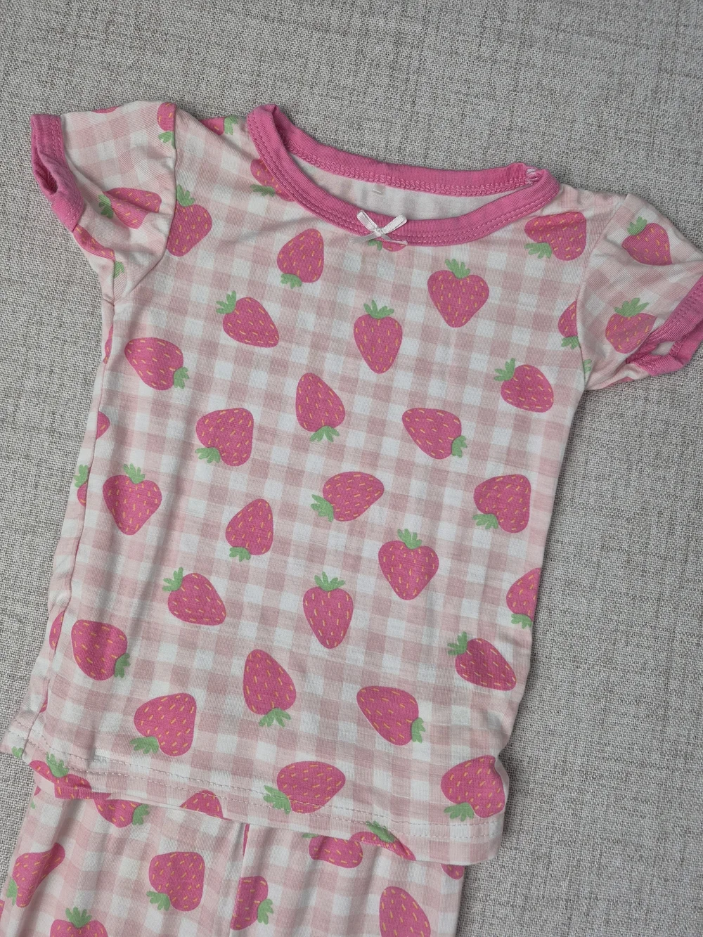 Bamboo Milkberry Toddler Girls Strawberry Gingham Plaid Pajama Set Size 24M Pink