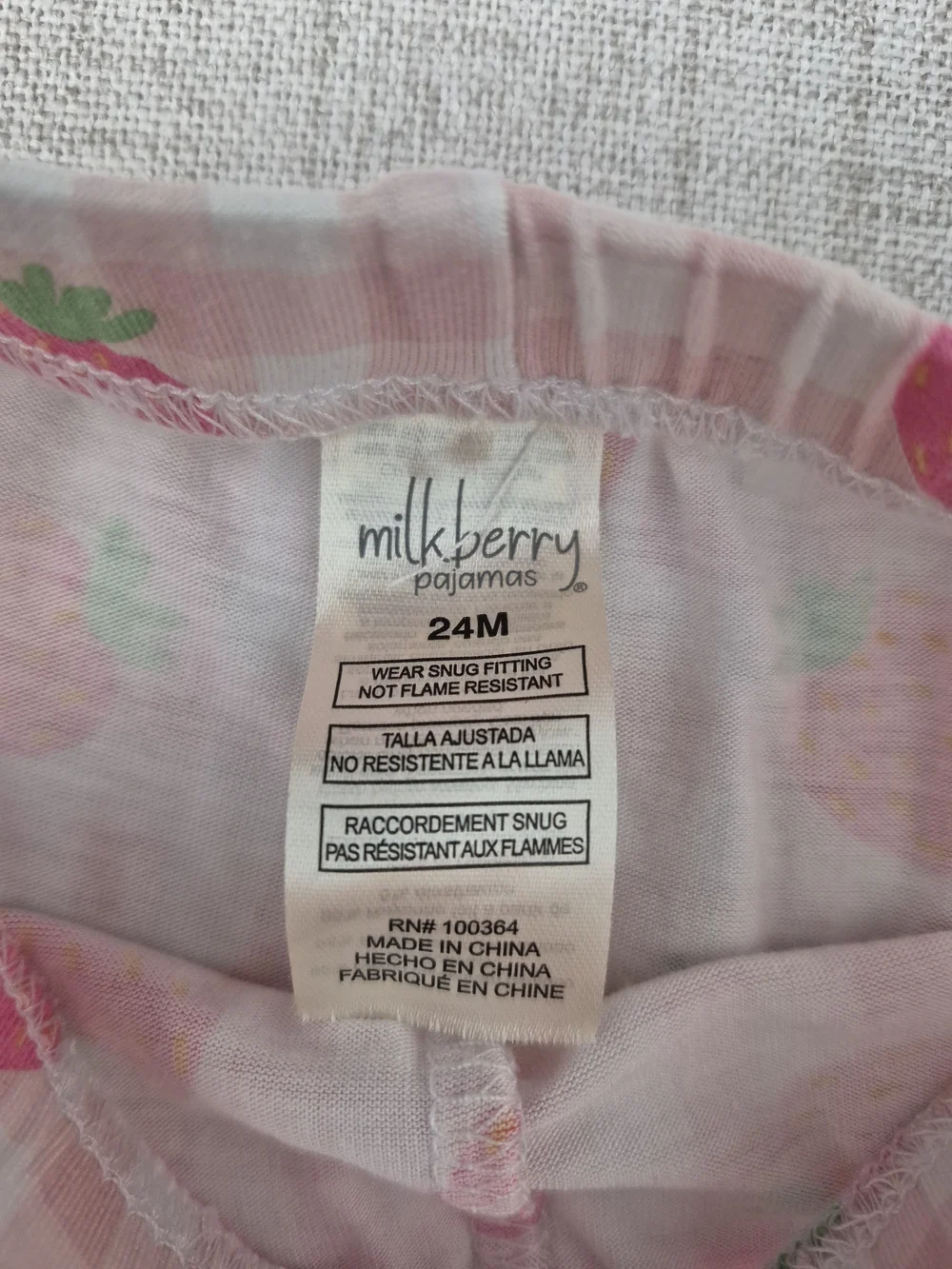 Bamboo Milkberry Toddler Girls Strawberry Gingham Plaid Pajama Set Size 24M Pink