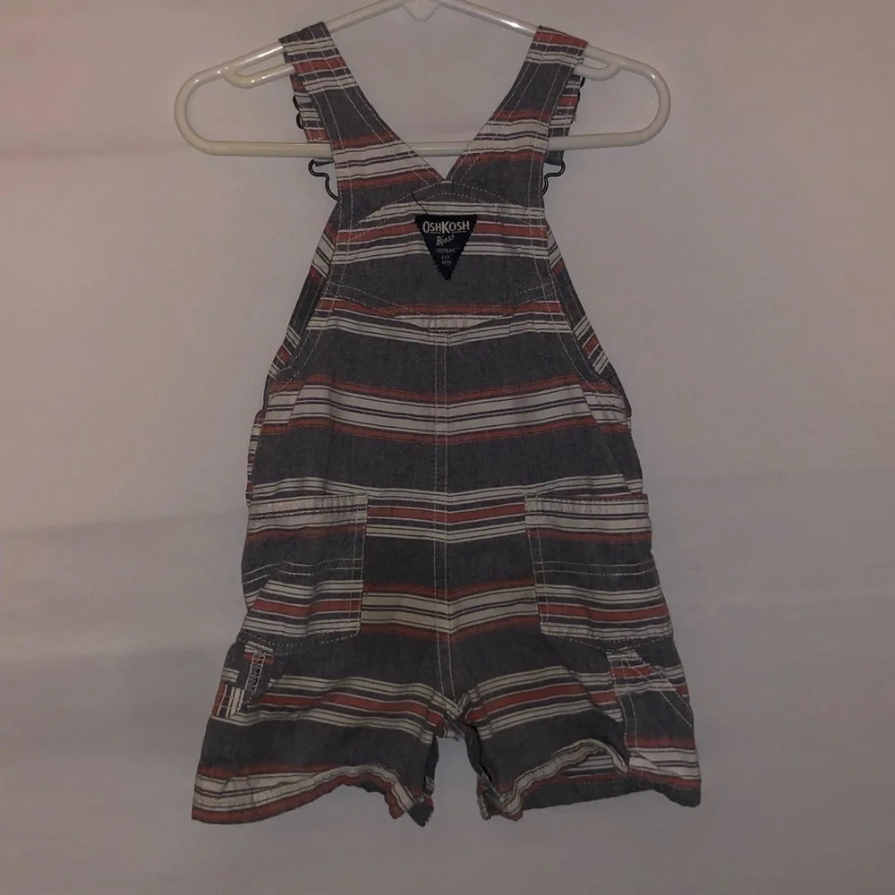 Oshkosh B'Gosh Red Grey & Cream Striped Overalls