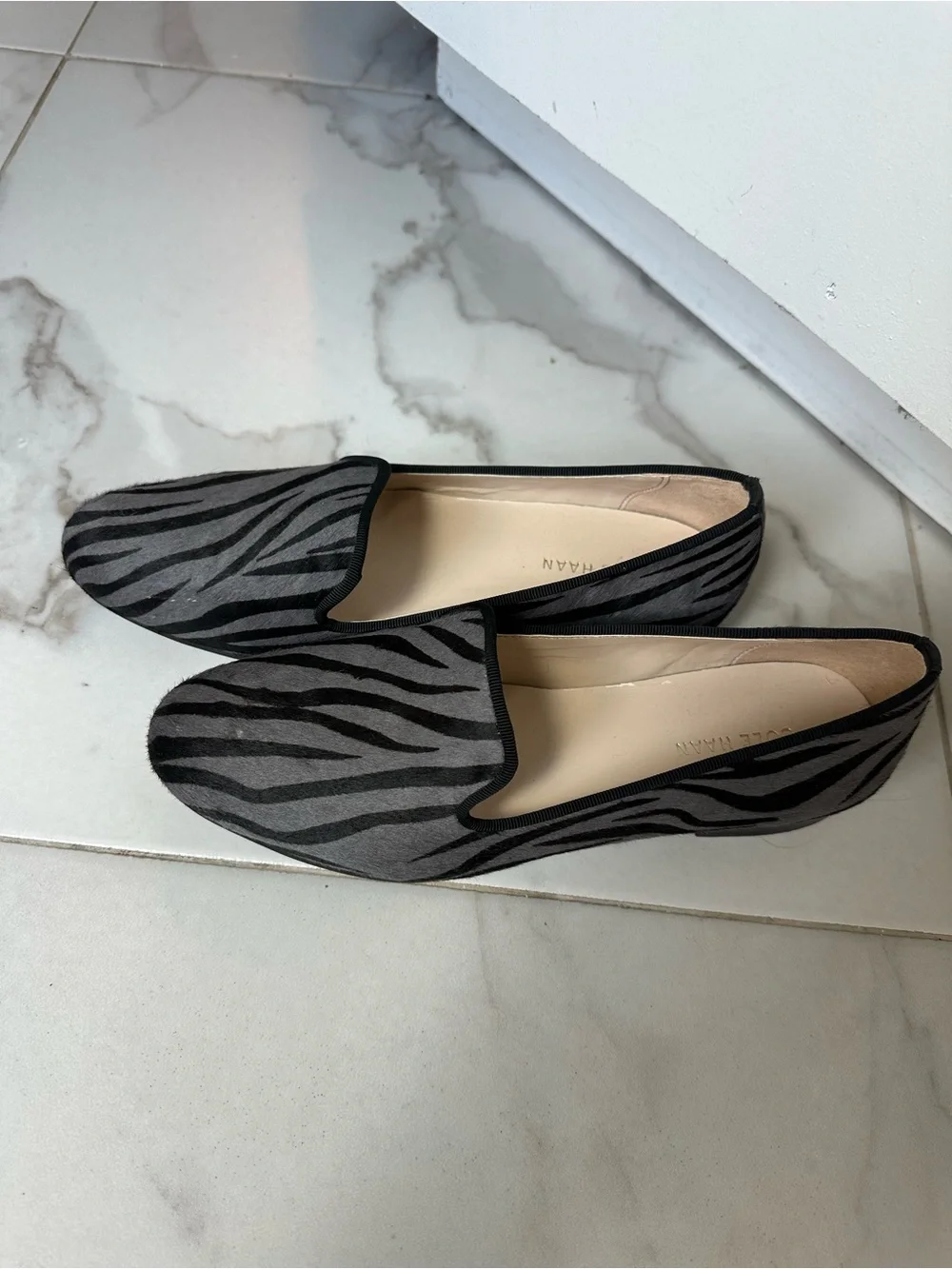 Cole Haan Gray & Black Zebra-Print Slip-On Loafers