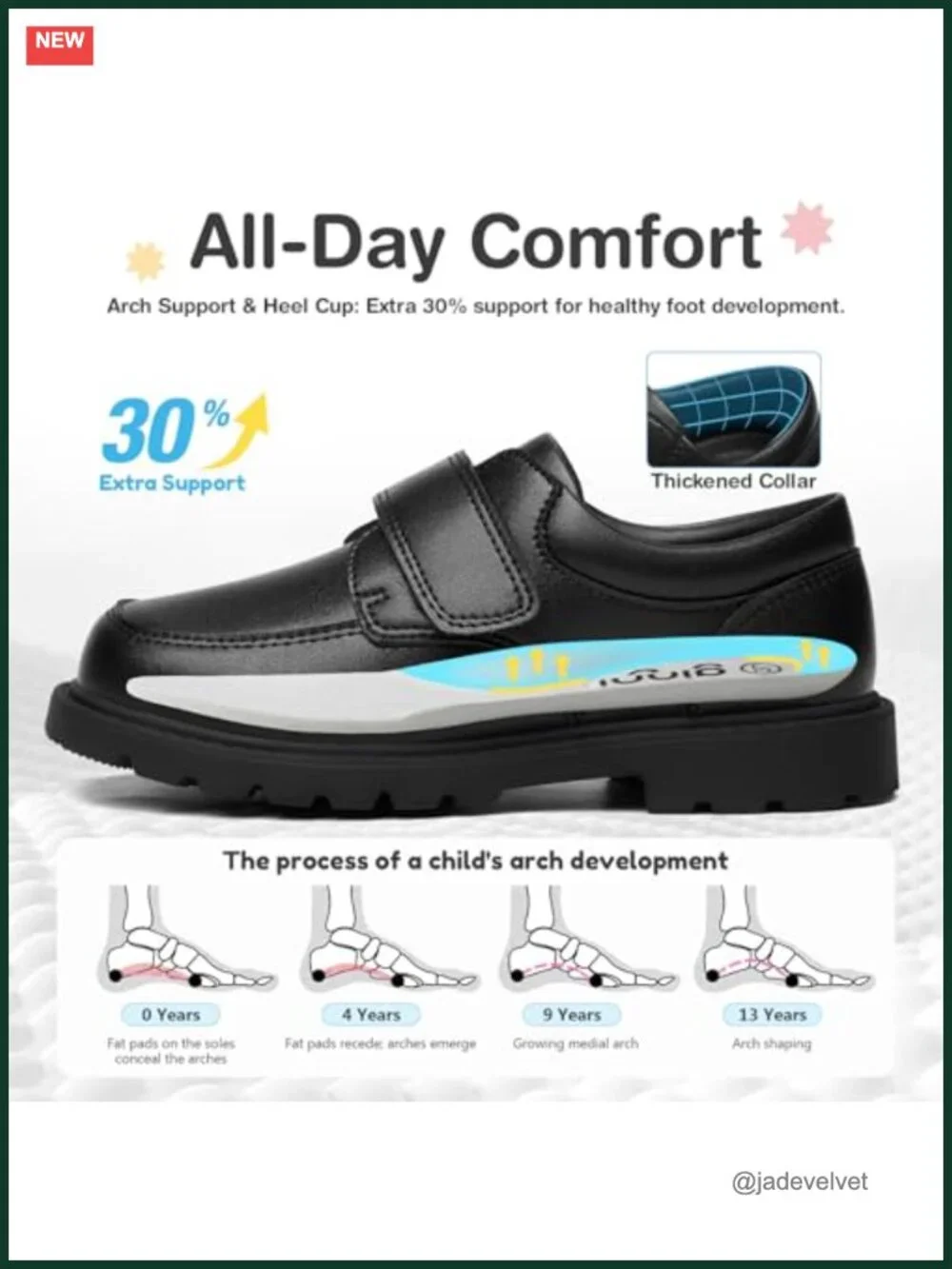 Kids Moc Toe Loafers with Hook & Loop Closure, Flexible Sole, Anti-Collision