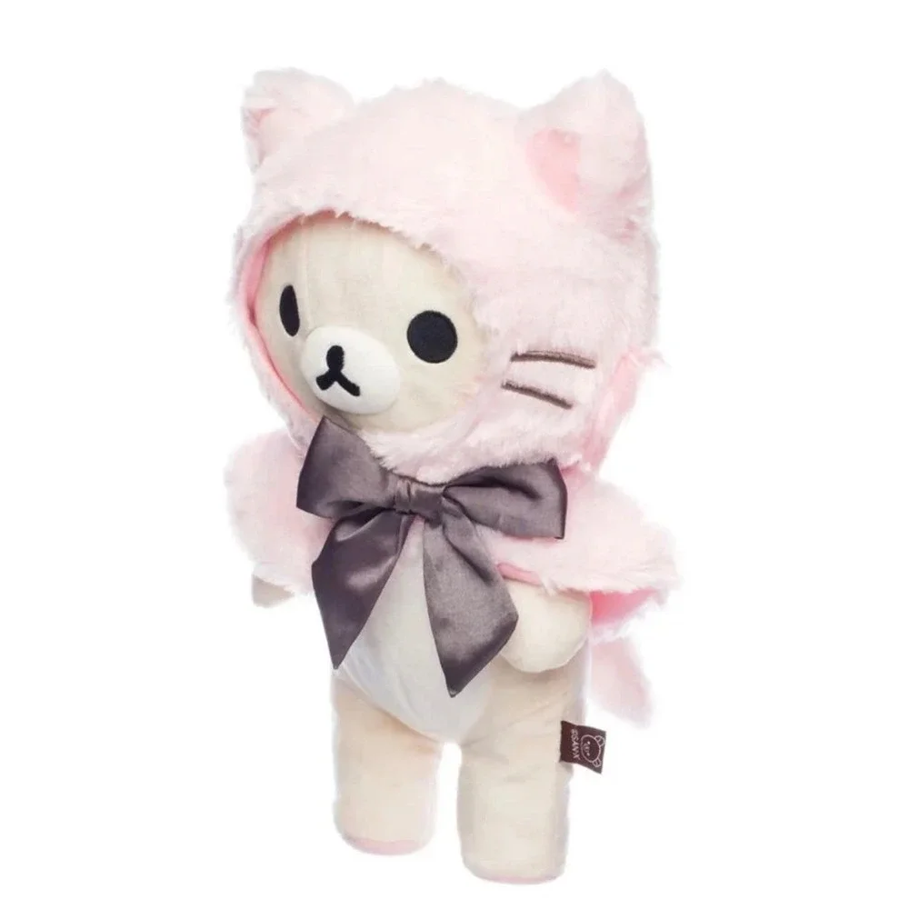 Rare! San-X Korilakkuma Plush Pink Cat Hoodie Costume Satin Bow Kawaii Bear Toy