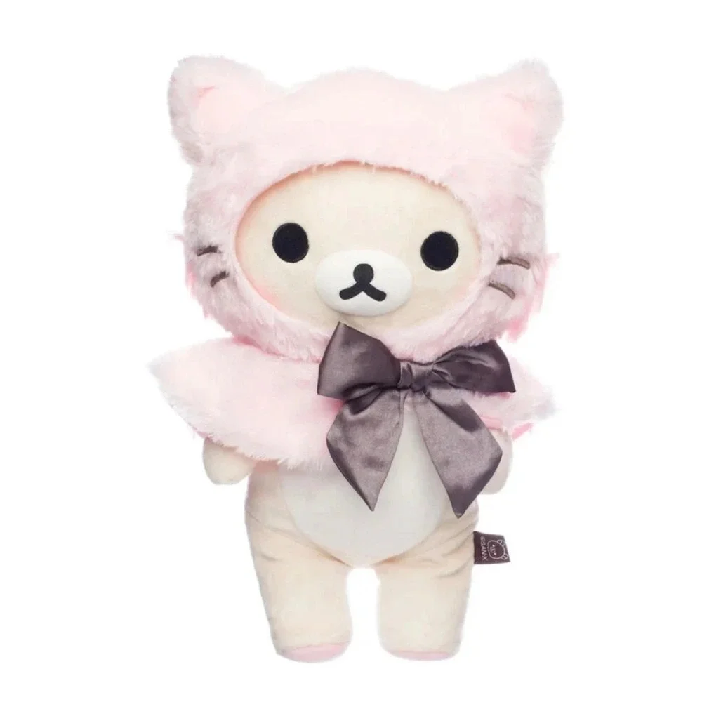 Rare! San-X Korilakkuma Plush Pink Cat Hoodie Costume Satin Bow Kawaii Bear Toy