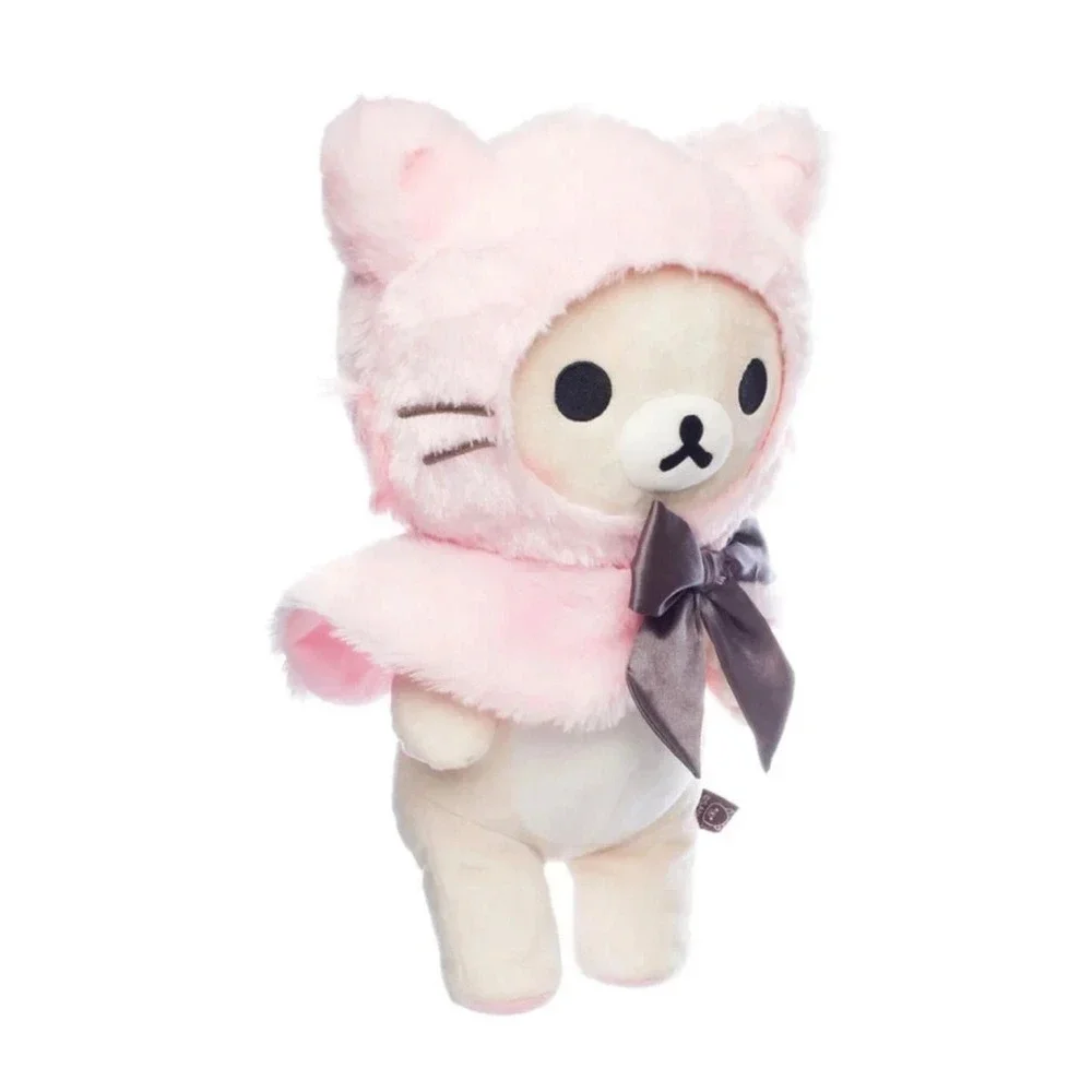 Rare! San-X Korilakkuma Plush Pink Cat Hoodie Costume Satin Bow Kawaii Bear Toy