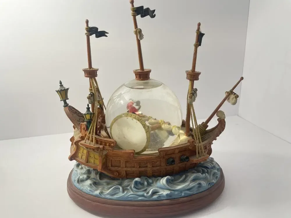 Disney Peter Pan Captain Hook Musical Snow Globe Ship “You Can Fly” – AS IS