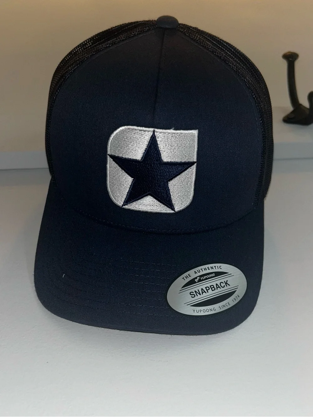 The Classic Navy Trucker Snapback Hat with White Star Patch