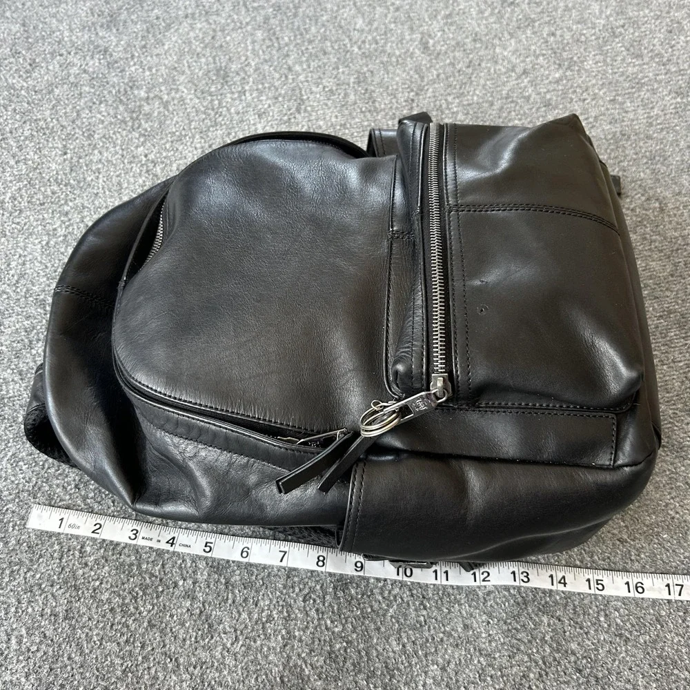 Massimo Dutti Backpack Mens Medium Black Leather Laptop Zip Pocket‎ Bag