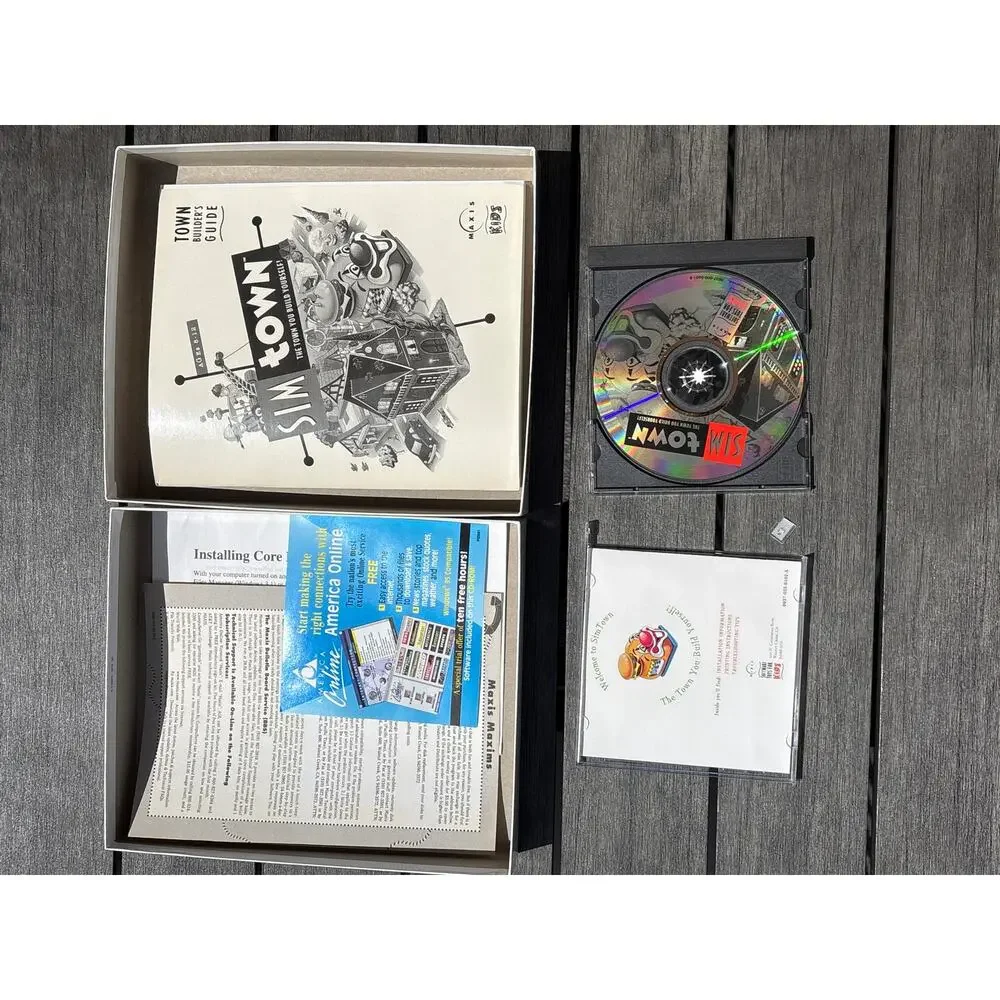 Sim Town Maxis Big Box PC Game Made, Windows 95/98, 1995 CD-ROM rare Vtg