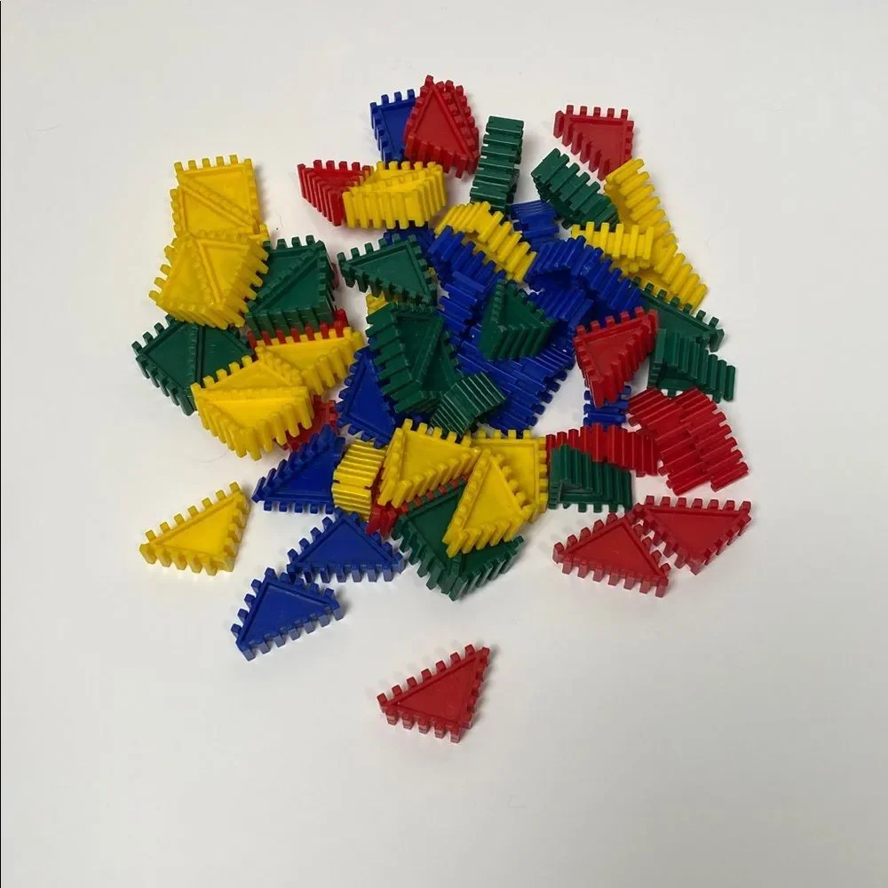 Seventy One Piece Colorful Interlocking Triangle Building Blocks for Kids.