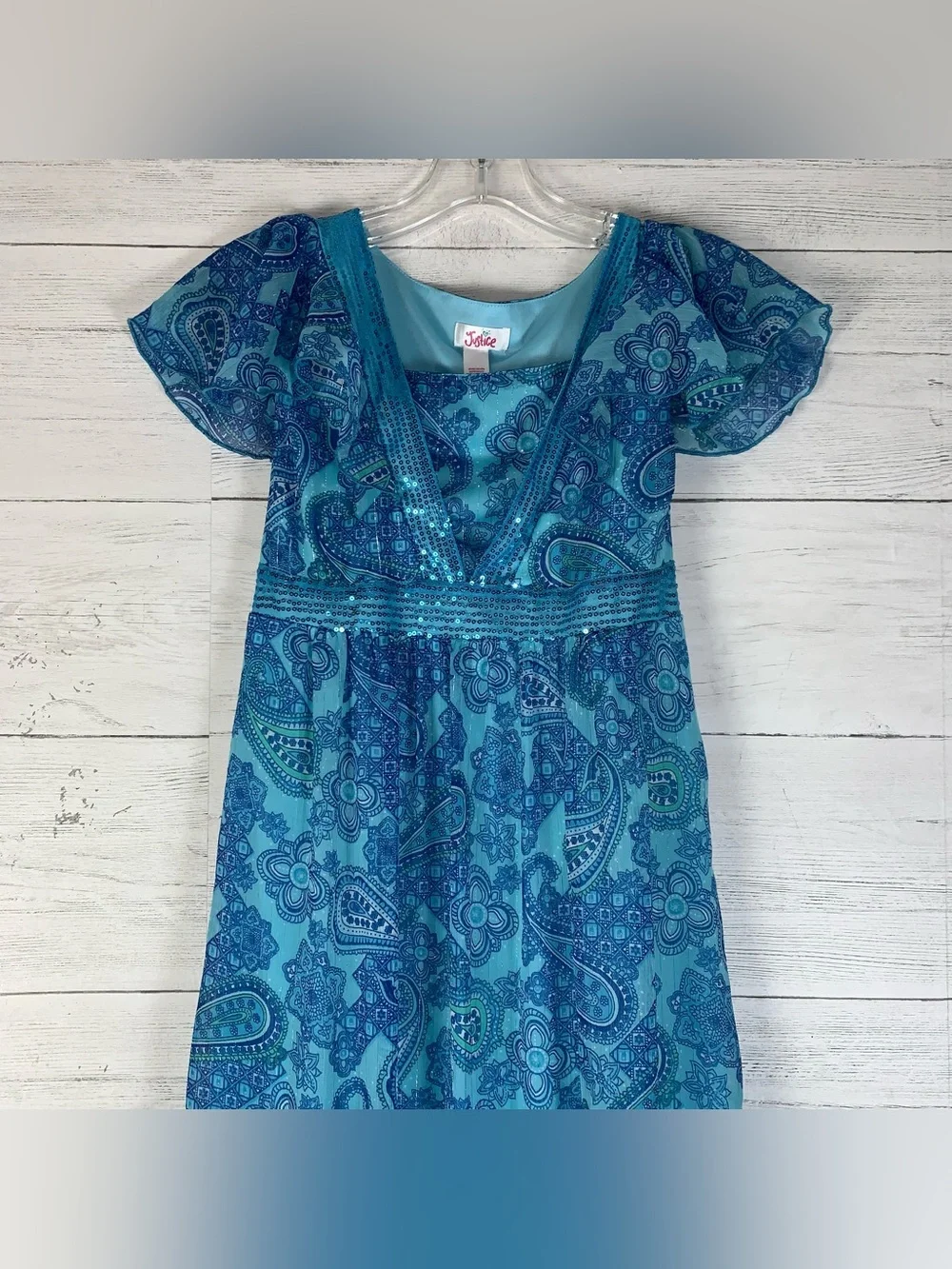 Justice Girl's blue Maxi floral/paisley Dress size 16