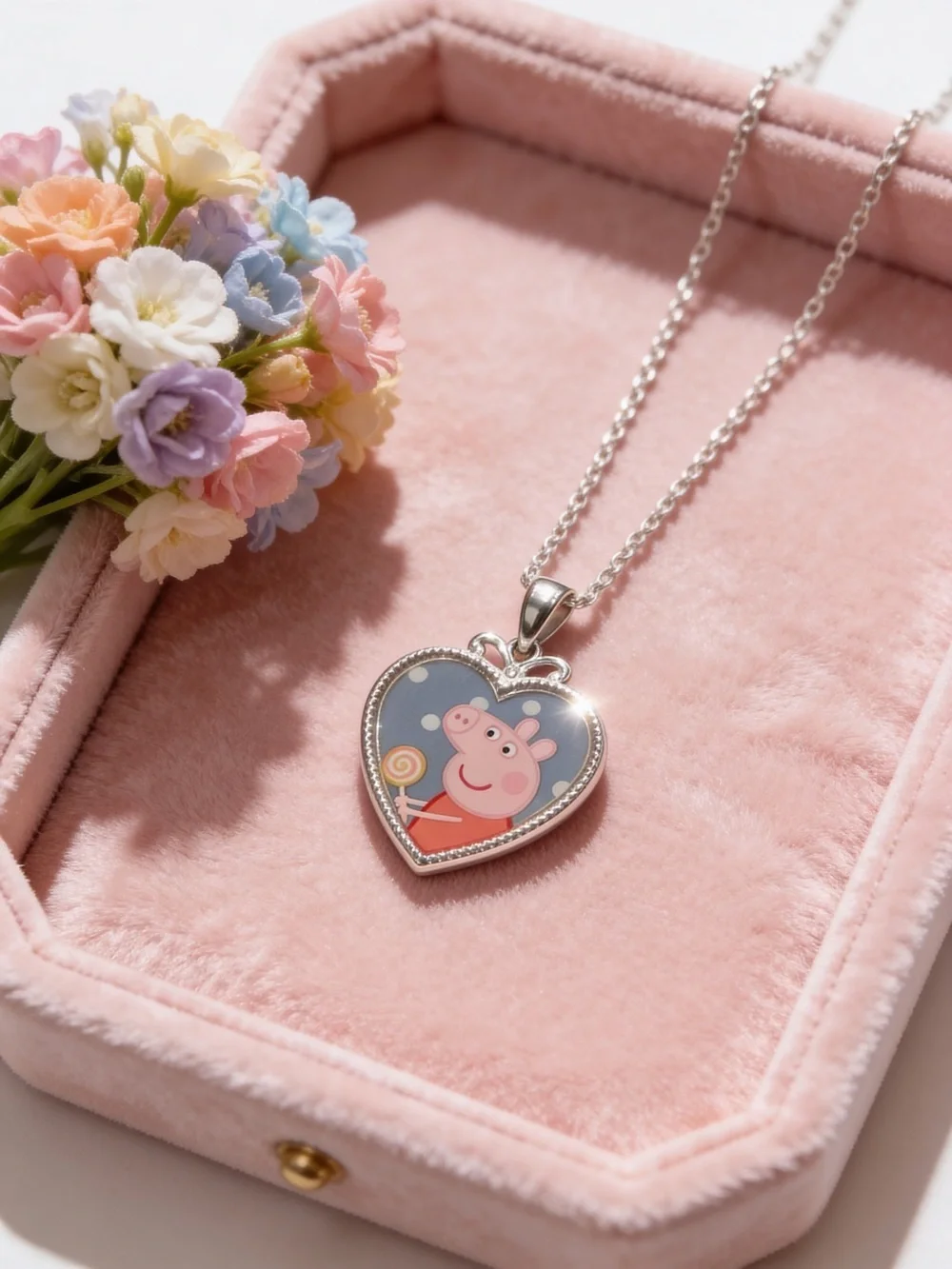 Peppa Pig Fine Silver Plated Heart Necklace, New Without Tags