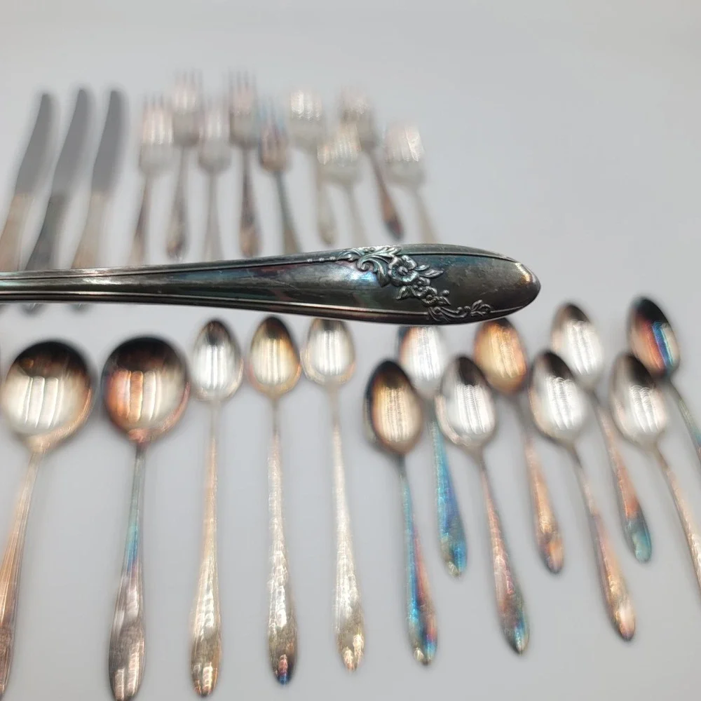 27pc Tudor Plate Oneida Community Queen Bess II Silverplate Flatware Set Floral