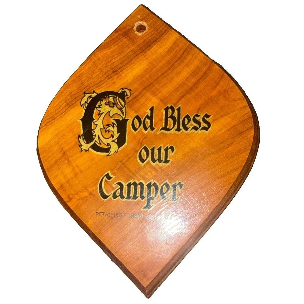 God Bless Our Camper Petrified Forest National Park Wooden Teardrop Wall Decor