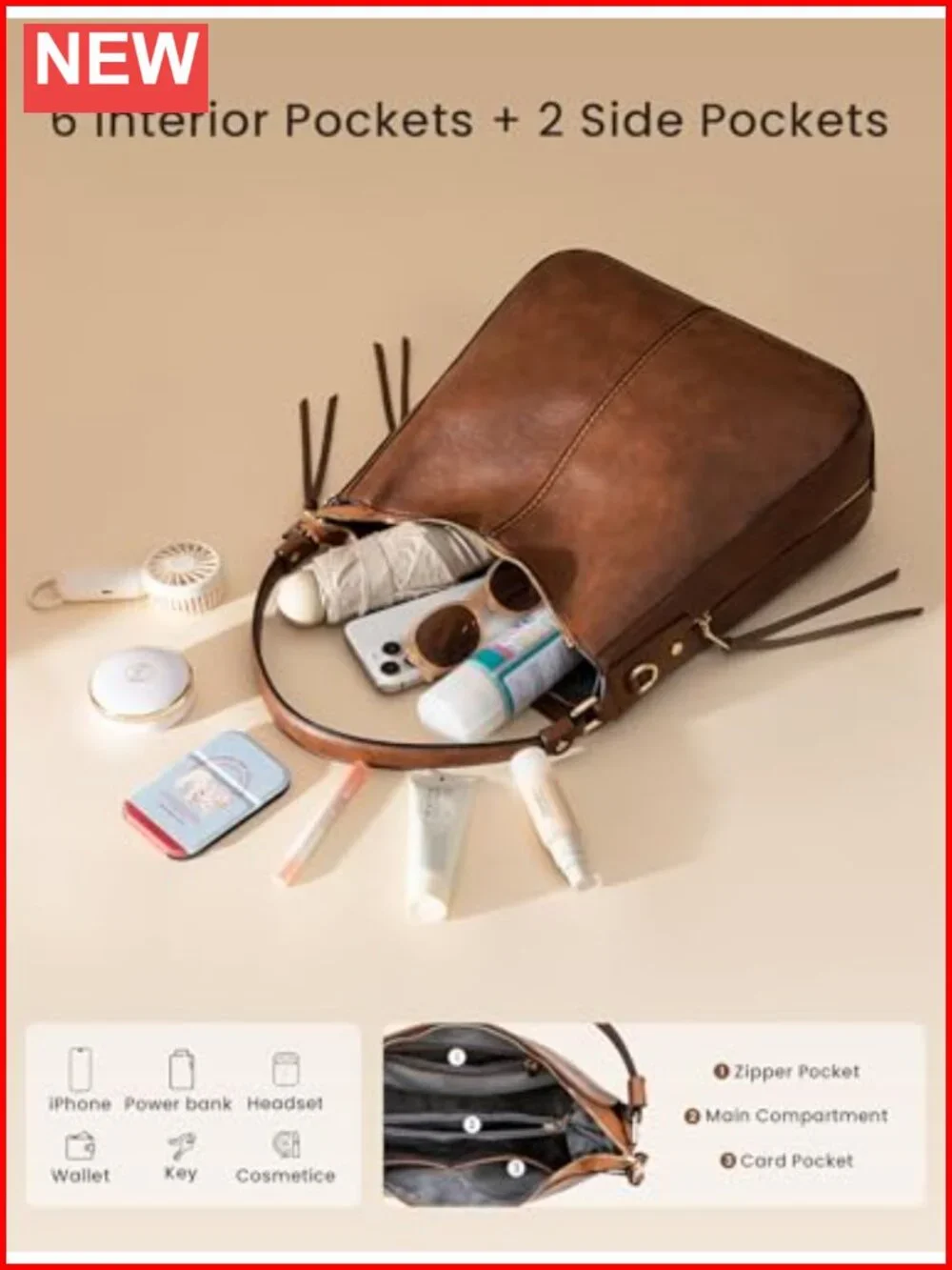PU Leather Hobo Crossbody Bag with Tassels, Large Capacity Shoulder Purse