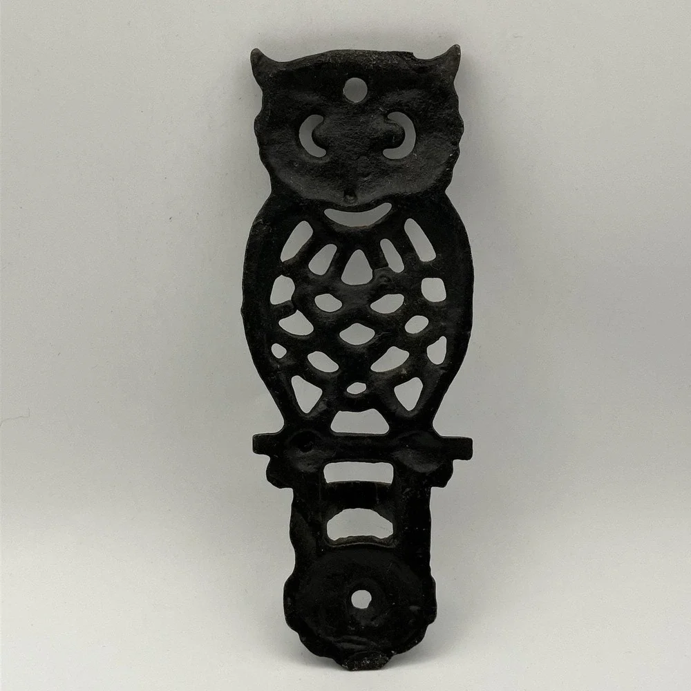 1960's Owl Cast Iron Swivel Hook Holder Only / Wall Mount / Black / No Hook