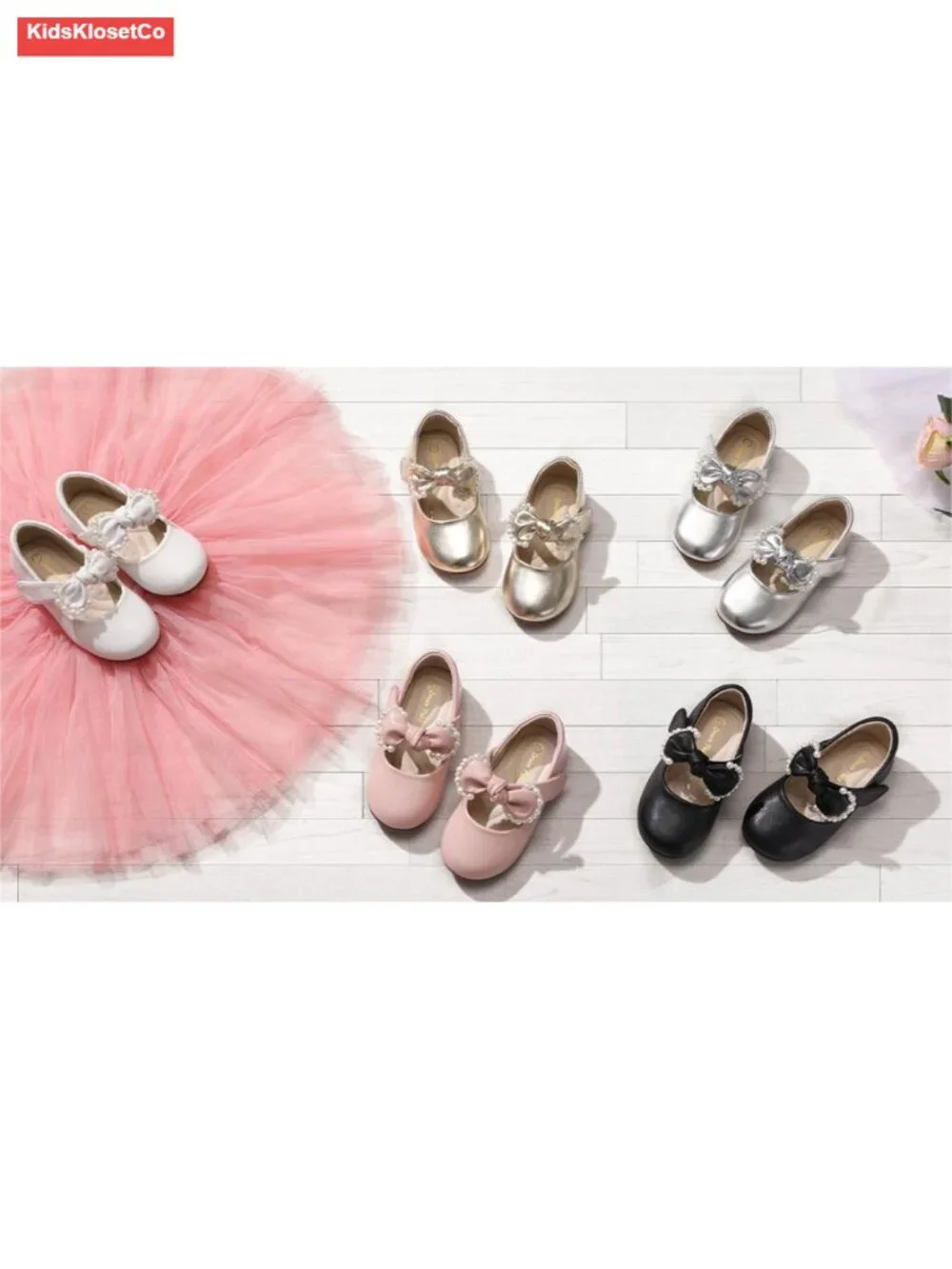 Girls Mary Jane Flats with Bowknot Dress Shoes