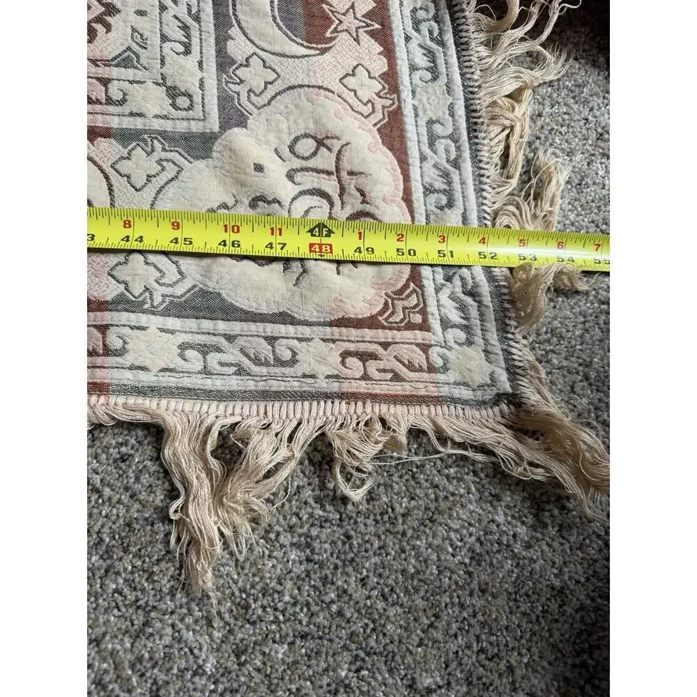 Vintage Spanish Islamic Arabic Tapestry Art Scarf Fringe Silk 53in X 53in