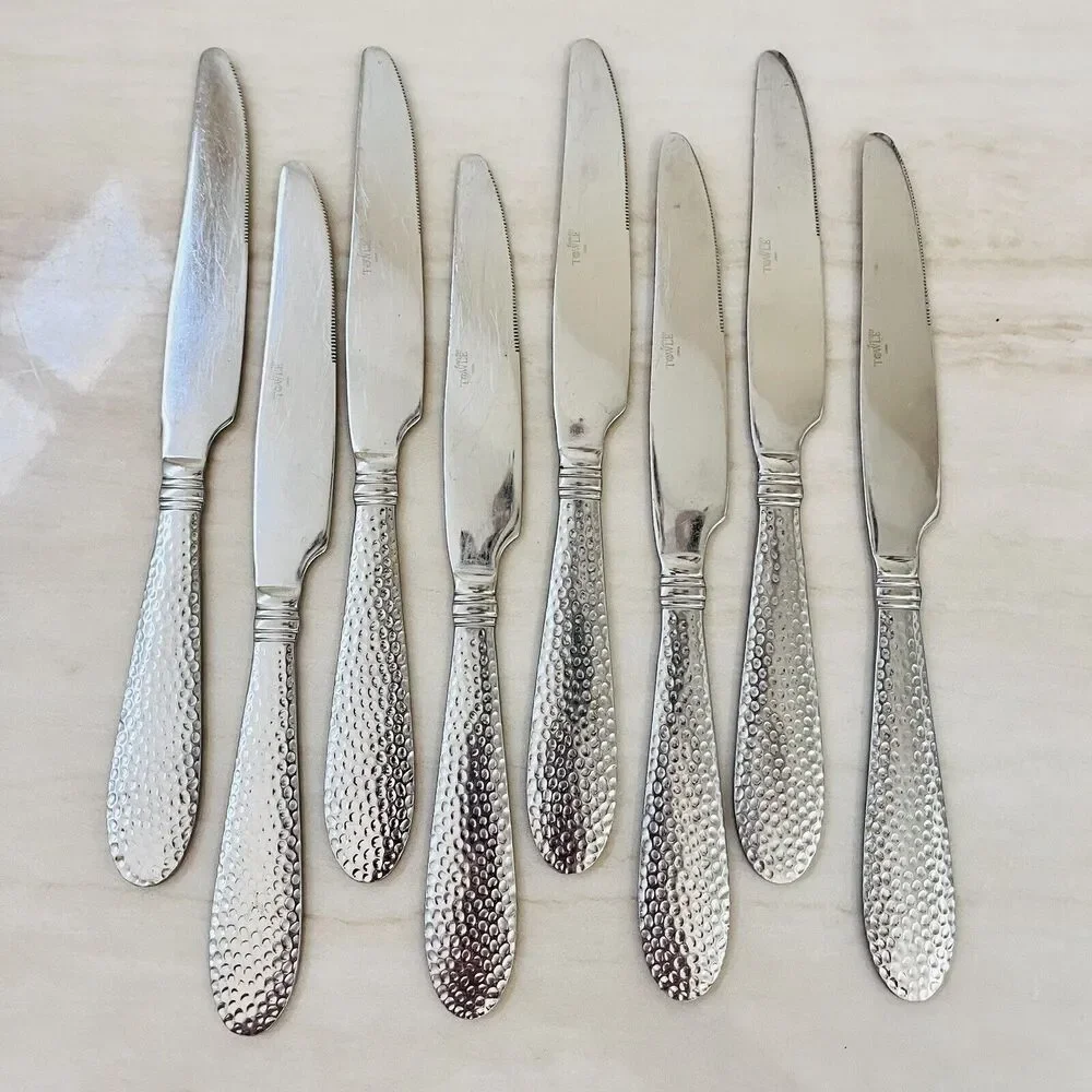 8pc TOWLE Logan Hammer Ring Stainless Hammered Solid Dinner Knives 9 3/8