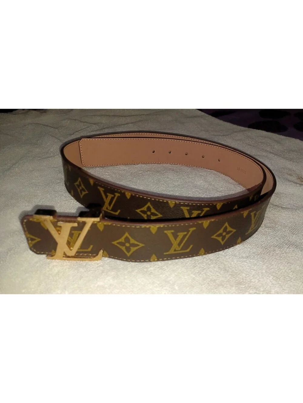 Louis Vuitton Monogram Men's Belt Brown Black 44/110 M9608S Spain Gold buckle