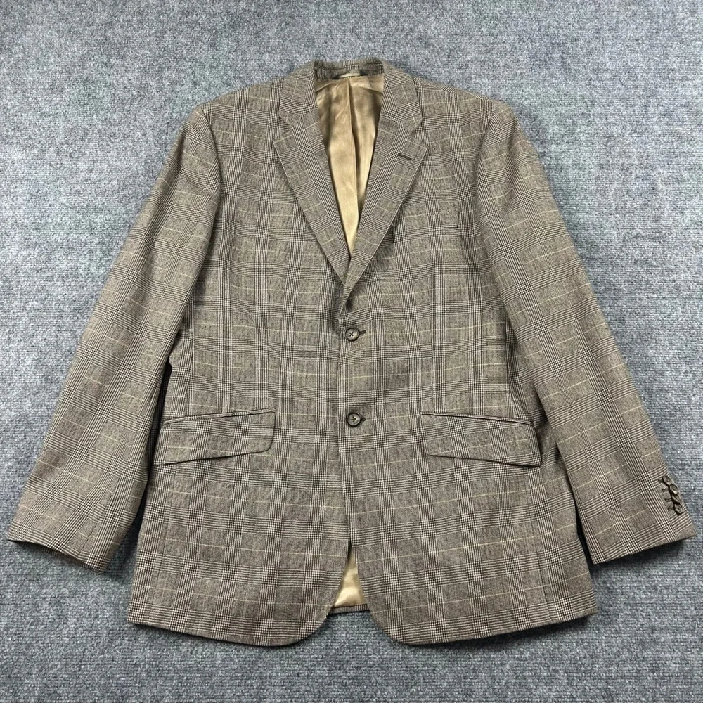 Banana Republic Blazer Mens 42R Brown Glen Plaid Wool Blend 2 Button Sport‎ Coat