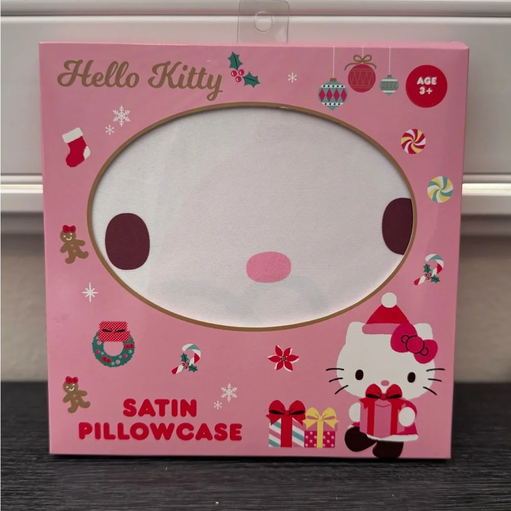 NEW Sanrio Hello Kitty Satin Pillowcase - Pink & White Santa Christmas Holiday