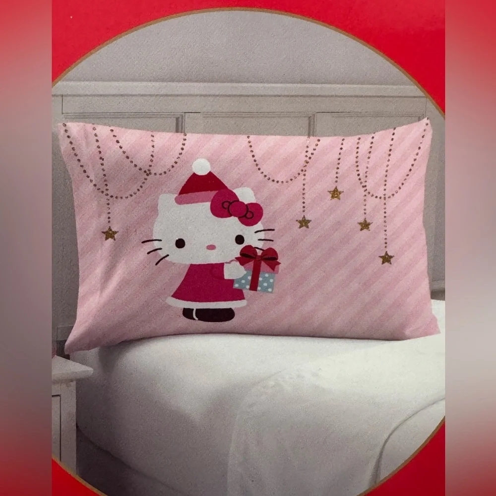 NEW Sanrio Hello Kitty Satin Pillowcase - Pink & White Santa Christmas Holiday