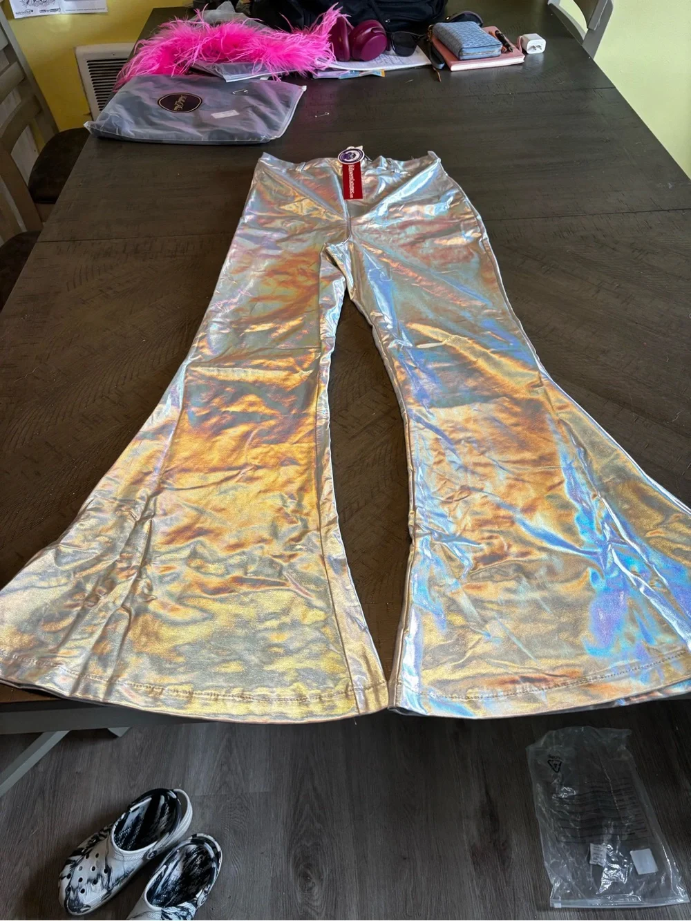 Kids Holographic Silver Flared Costume Pants