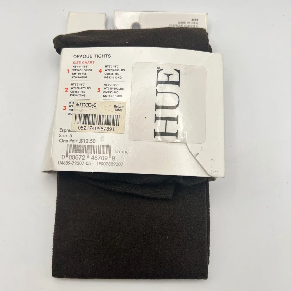 Hue Opaque Tights Women's Size 5 Espresso New In Package