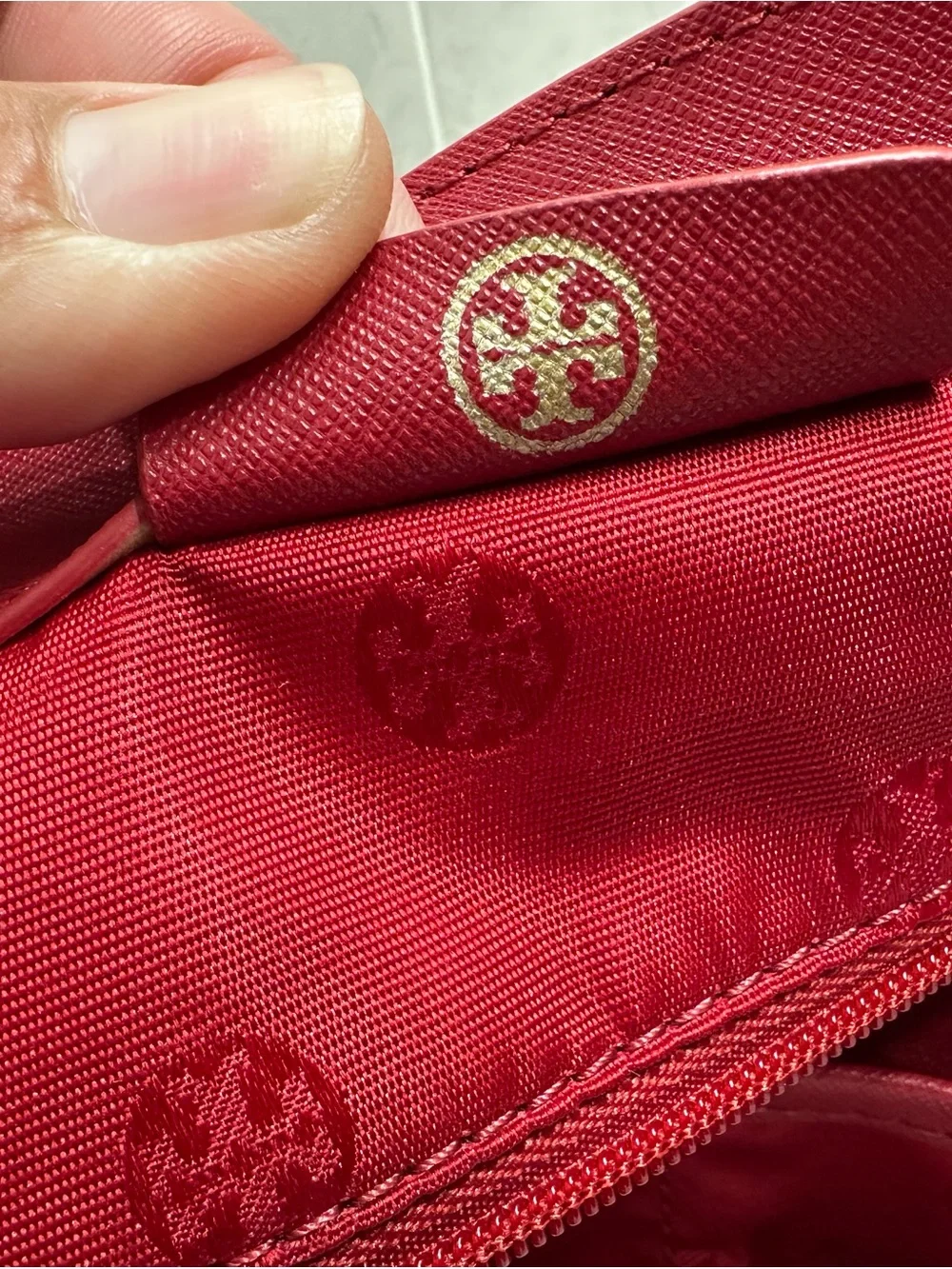 Tory Burch Cherry Red Saffiano Leather Tote