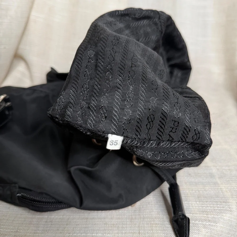 Prada Vela Mini Backpack Chinch Tessuto Nylon Leather Trim Triangle Logo Black