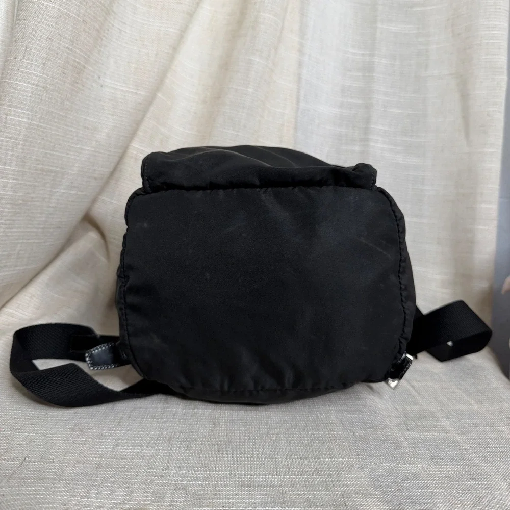 Prada Vela Mini Backpack Chinch Tessuto Nylon Leather Trim Triangle Logo Black